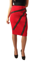 Red Three Zip Pencil Skirt