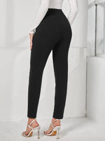 BLACK SOLID BELTED TAILORED PANTS