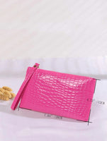Pink Leather Crocodile Embossed Purse With Wristlet