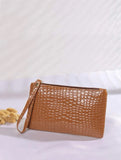 Brown Crocodile Embossed Purse With Wristlet