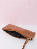 Brown Crocodile Embossed Purse With Wristlet