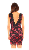 Black-Cerise Lace V-Back Dress