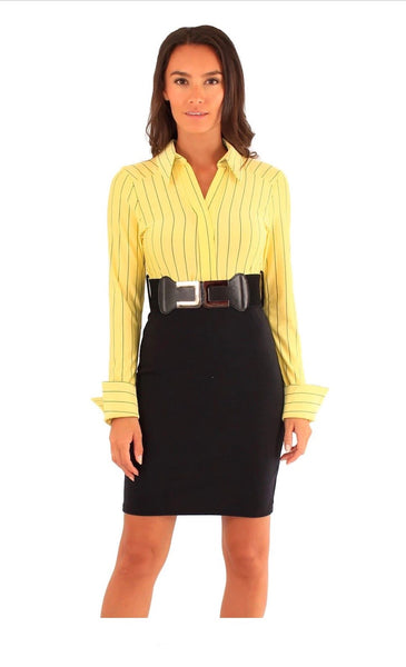 Black-Yellow Luana Collared Dress