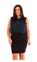 Black-Blue Sparkle Cowl Back Dress