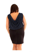 Black-Blue Sparkle Cowl Back Dress