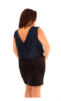 Black-Blue Sparkle Cowl Back Dress