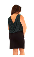 Black-Green Sparkle Cowl Back Dress