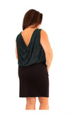 Black-Green Sparkle Cowl Back Dress