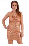 Rose Gold Sequin Cowl Dress