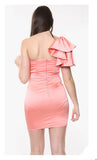 Peach One Shoulder Frill Dress