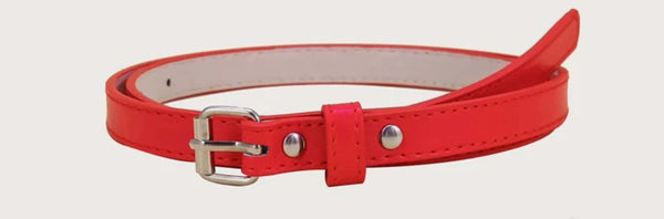 Red Metal Buckle Skinny Belt