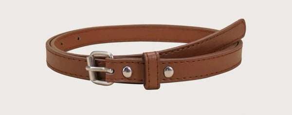 Brown Metal Buckle Skinny Belt