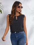 Keyhole Neck Scallop Edge Polka Dot Top