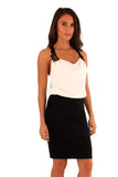 Lace Trim Plain Skirt Dress - Cream/Black