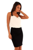 Lace Trim Plain Skirt Dress - Cream/Black