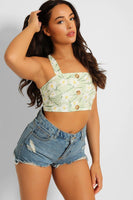 Mint Daisy Print Cropped Bralette Top 