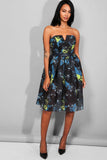 Multicolour Abstract Print Mesh Bandeau Prom Dress
