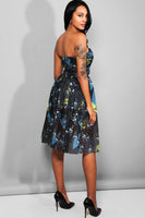 Multicolour Abstract Print Mesh Bandeau Prom Dress