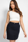 Navy Linen Blend Slip Pockets Mini Skirt
