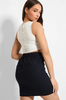 Navy Linen Blend Slip Pockets Mini Skirt