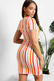 Orange Red Stripe Print Short Sleeves Bodycon dress 