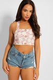 Pink Daisy Print Cropped Bralette Top 