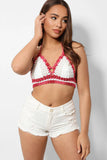 Pink Trims Cream Knitted Bralet 