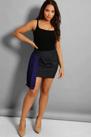 Purple Black Pleated Chiffon Side Smart Skirt 
