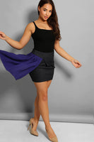 Purple Black Pleated Chiffon Side Smart Skirt 