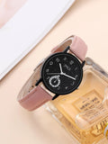 Pink Round Pointer Quartz Watch & Bracelet Set