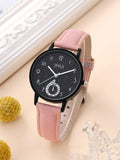 Pink Round Pointer Quartz Watch & Bracelet Set
