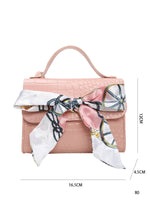 Pink Twilly Scarf Decor Croc Embossed Bucket Bag
