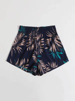 Plants Print Shirred Waist Shorts