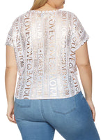 White/Gold Plus Size Knot Front Foil Screen Tee