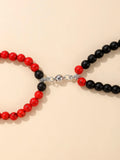 Red/Black Couples 2pcs Round Beaded Bracelet