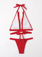 Red Frill Trim Halter Bikini Swimsuit