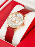 Red Round Pointer Quartz Watch & Bracelet