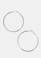 Rhinestone-Studded Hoop Earrings - SIlver