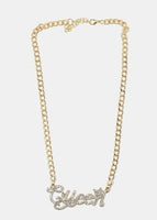 Rhinestone-Studded QUEEN Necklace + Earrings Set