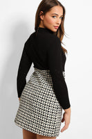 Shimmer Black High Neck Geometric Pattern Smart Casual Dress