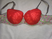 Red Lace Floral Band Padded Bra