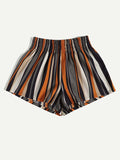 Shirred Waist Striped Colorblock Shorts
