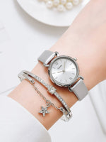 Silver Round Pointer Quartz Watch & Bracelet