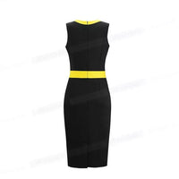Two Tone Black Yellow Overlay Sleeveless Dress