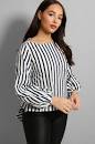 Striped Balloon Sleeves Back Tie Cotton Blouse 