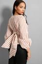 Striped Balloon Sleeves Back Tie Cotton Blouse