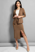 Taupe Skirt And Open Cardigan Set