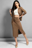 Taupe Skirt And Open Cardigan Set
