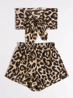 Tie Front Leopard Tube Top & Shorts Set