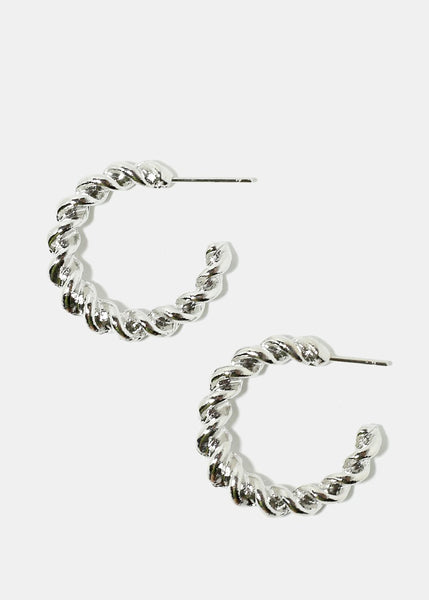 Twisted Open Hoop Earrings - Silver